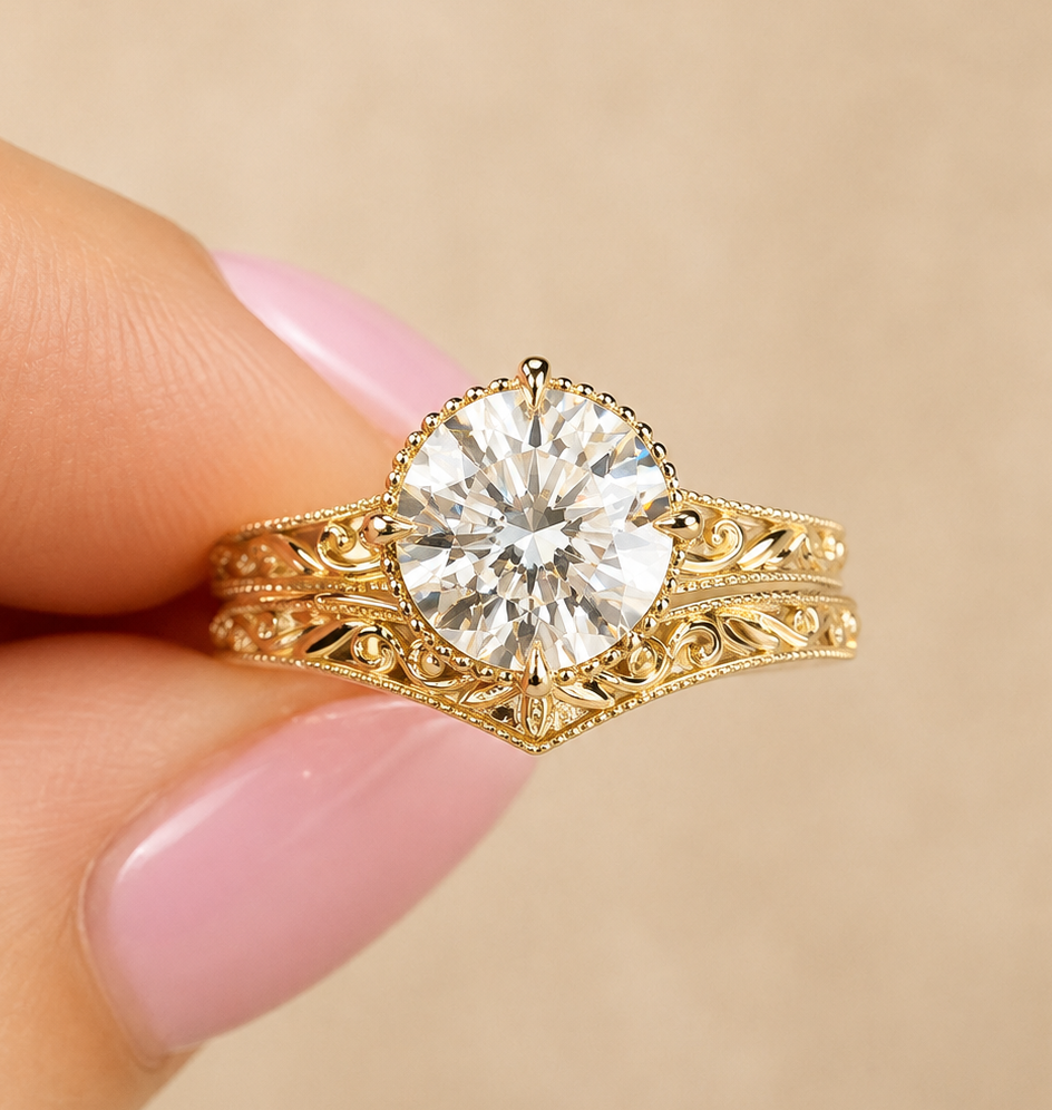 2.50 Carat Round  Cut Diamond Engagement Ring & Wedding Band Set